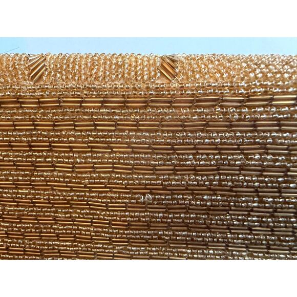 1950s Gold Glass Bead Handbag – Art Deco Leaf Design, Chain Strap - Picture 3 of 8